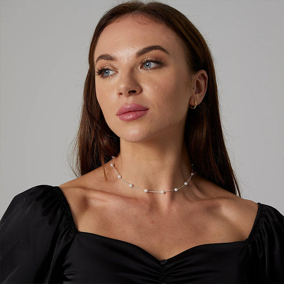 Wholesale Jewelry Geometric Copper Beaded Clavicle Necklace With Electroplating And Silver Plated Pendant