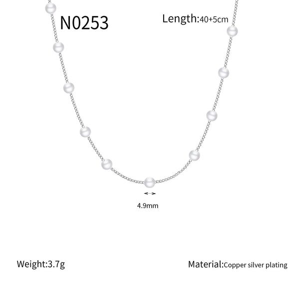 Wholesale Jewelry Geometric Copper Beaded Clavicle Necklace With Electroplating And Silver Plated Pendant