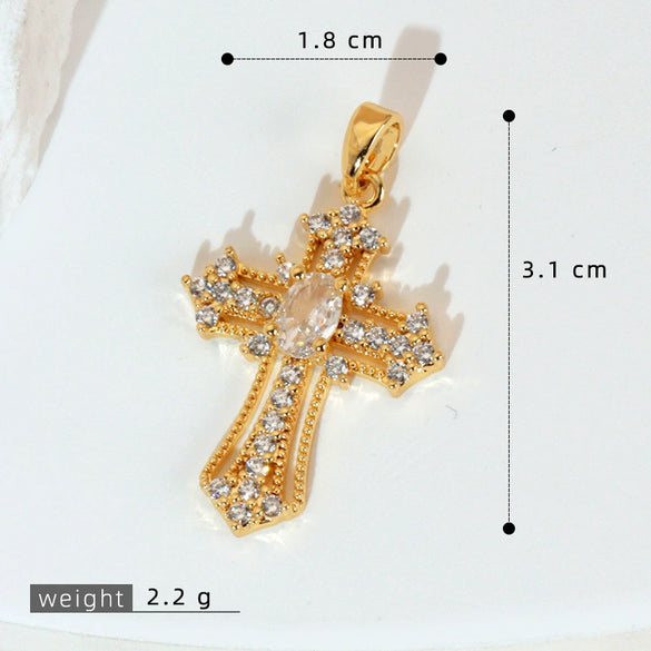 Wholesale Jewelry Geometric Copper Cross Pendant Necklace Hiphop Style Electroplated For Men And Women