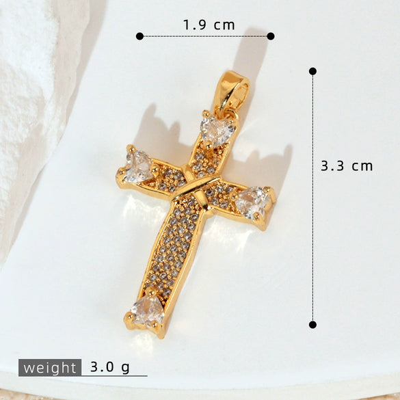 Wholesale Jewelry Geometric Copper Cross Pendant Necklace Hiphop Style Electroplated For Men And Women