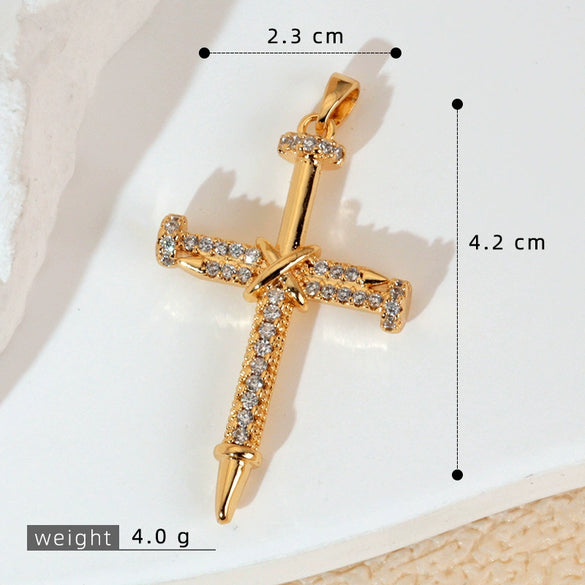 Wholesale Jewelry Geometric Copper Cross Pendant Necklace Hiphop Style Electroplated For Men And Women