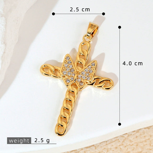 Wholesale Jewelry Geometric Copper Cross Pendant Necklace Hiphop Style Electroplated For Men And Women