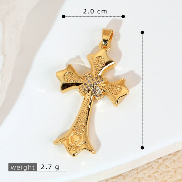 Wholesale Jewelry Geometric Copper Cross Pendant Necklace Hiphop Style Electroplated For Men And Women
