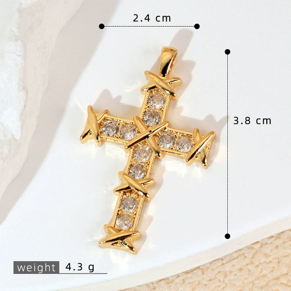 Wholesale Jewelry Geometric Copper Cross Pendant Necklace Hiphop Style Electroplated For Men And Women