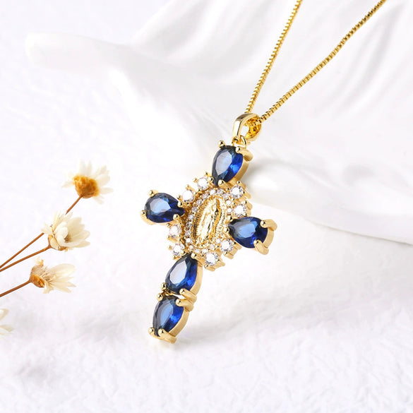 Wholesale Jewelry Geometric Copper Cross Pendant Necklace With Electroplating