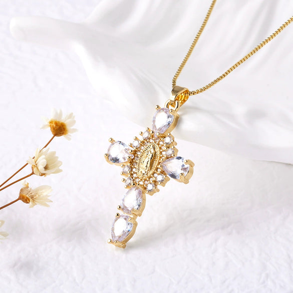 Wholesale Jewelry Geometric Copper Cross Pendant Necklace With Electroplating