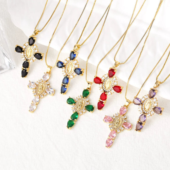 Wholesale Jewelry Geometric Copper Cross Pendant Necklace With Electroplating