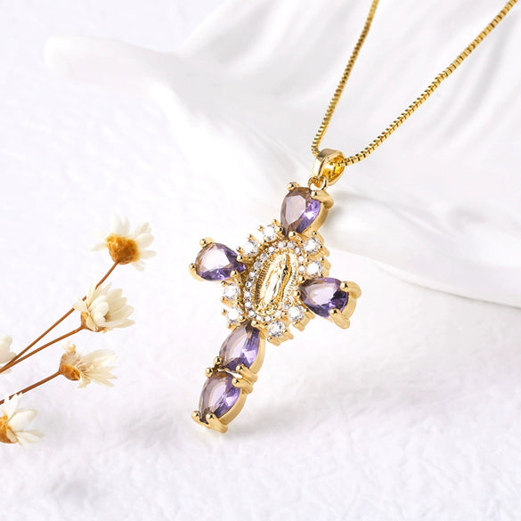 Wholesale Jewelry Geometric Copper Cross Pendant Necklace With Electroplating