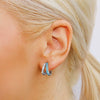 Wholesale Jewelry Geometric Copper Earrings With Klein Blue Zircon Electroplated 14K Gold Ear Needles For Women Retro Light Luxury Style
