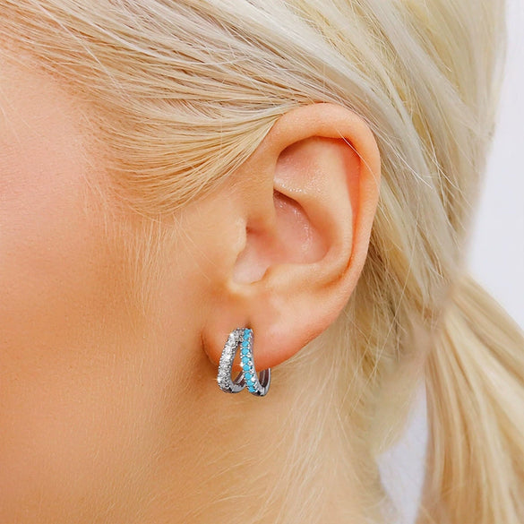 Wholesale Jewelry Geometric Copper Earrings With Klein Blue Zircon Electroplated 14K Gold Ear Needles For Women Retro Light Luxury Style