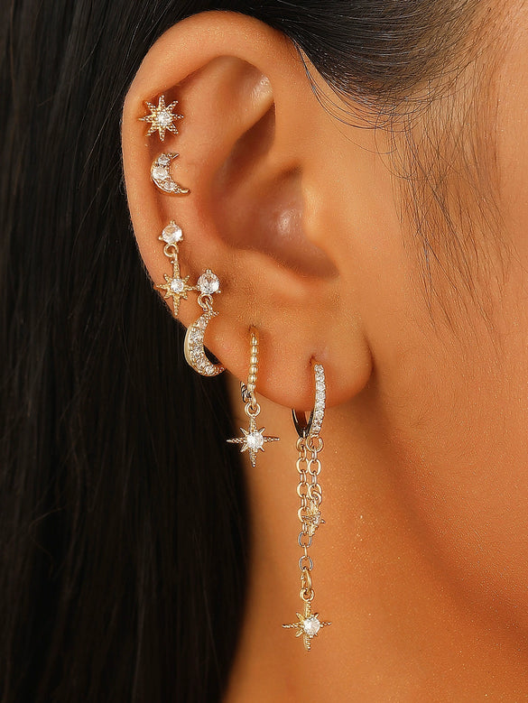 Wholesale Jewelry Geometric Copper Electroplated Micro Set Zircon Earrings And Ring For Women And Men