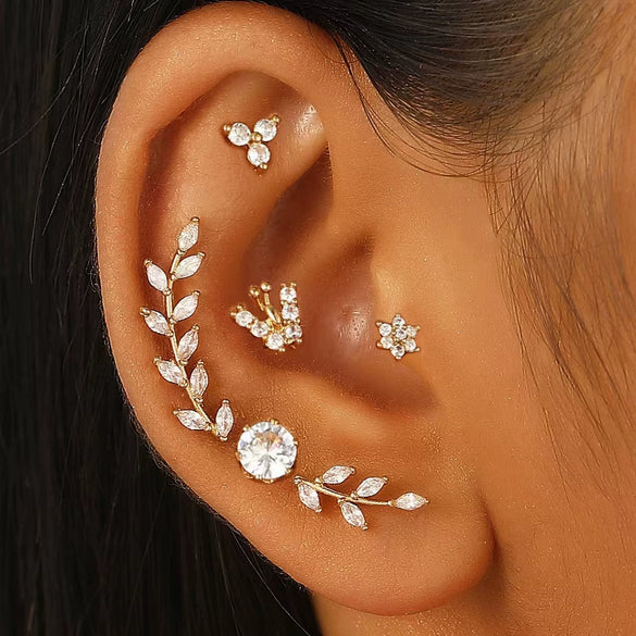 Wholesale Jewelry Geometric Copper Electroplated Micro Set Zircon Earrings And Ring For Women And Men