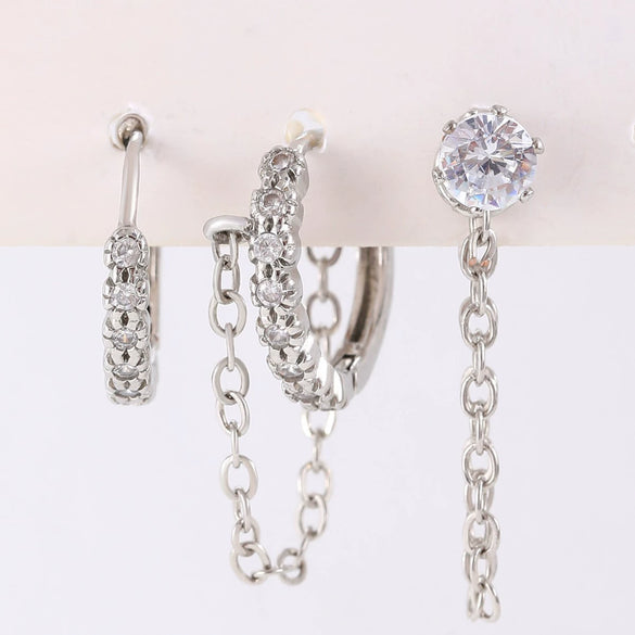 Wholesale Jewelry Geometric Copper Electroplated Micro Set Zircon Earrings And Ring For Women And Men