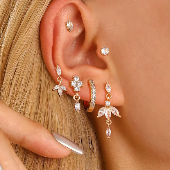 Wholesale Jewelry Geometric Copper Electroplated Micro Set Zircon Earrings And Ring For Women And Men