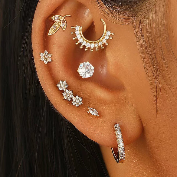 Wholesale Jewelry Geometric Copper Electroplated Micro Set Zircon Earrings And Ring For Women And Men