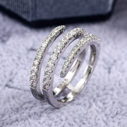 Wholesale Jewelry Geometric Copper Electroplating Three Circles Full Diamond Ring For Men And Women