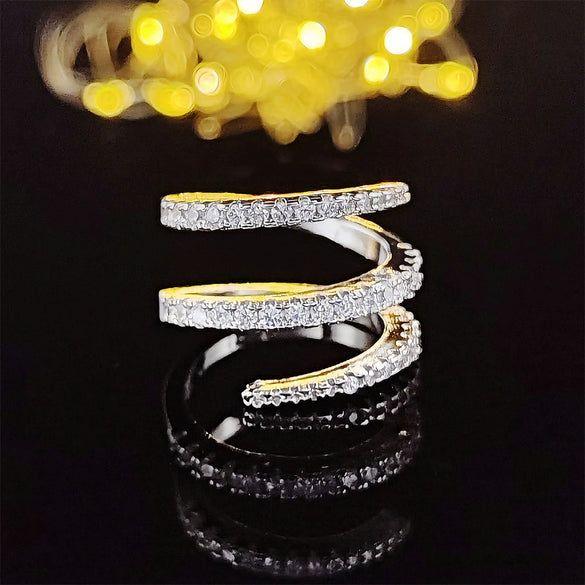 Wholesale Jewelry Geometric Copper Electroplating Three Circles Full Diamond Ring For Men And Women