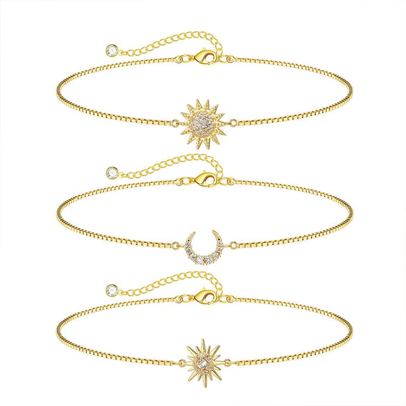 Wholesale Jewelry Geometric Copper Electroplating Women's Threelayer Chain Zircon Sun Eightpointed Star Bracelet