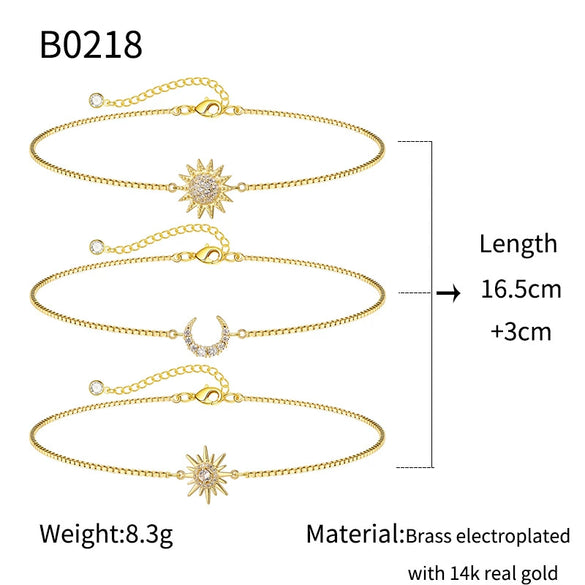 Wholesale Jewelry Geometric Copper Electroplating Women's Threelayer Chain Zircon Sun Eightpointed Star Bracelet