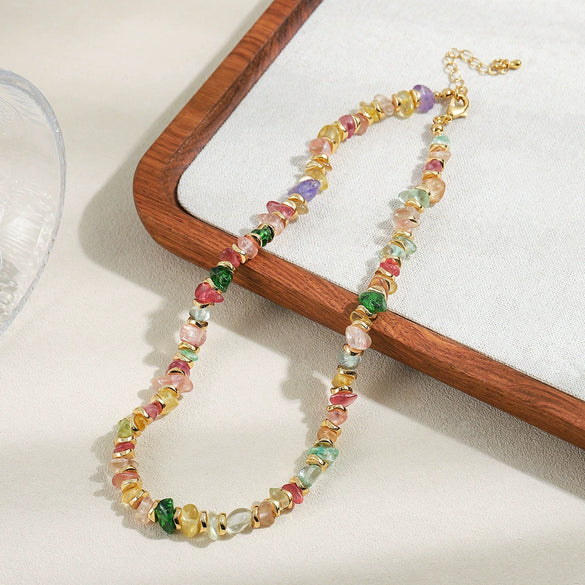 Wholesale Jewelry Geometric Copper Handmade Natural Stone Beaded Women's Clavicle Chain Necklace