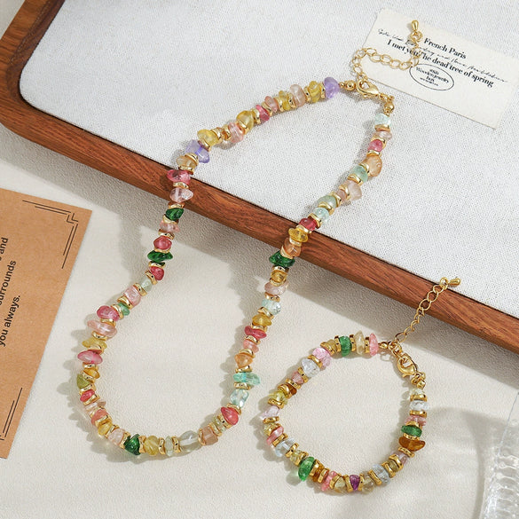 Wholesale Jewelry Geometric Copper Handmade Natural Stone Beaded Women's Clavicle Chain Necklace
