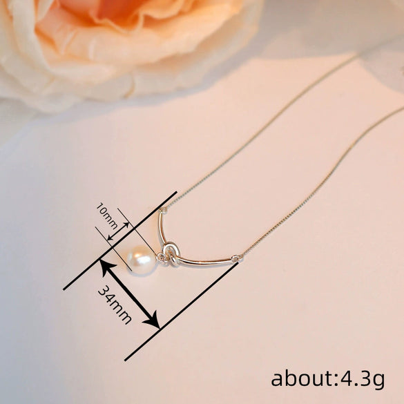 Wholesale Jewelry Geometric Copper Imitation Pearl Necklace With Electroplating And Small Opening Design Pendant And O Word Chain For Women