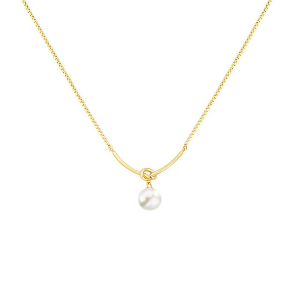 Wholesale Jewelry Geometric Copper Imitation Pearl Necklace With Electroplating And Small Opening Design Pendant And O Word Chain For Women