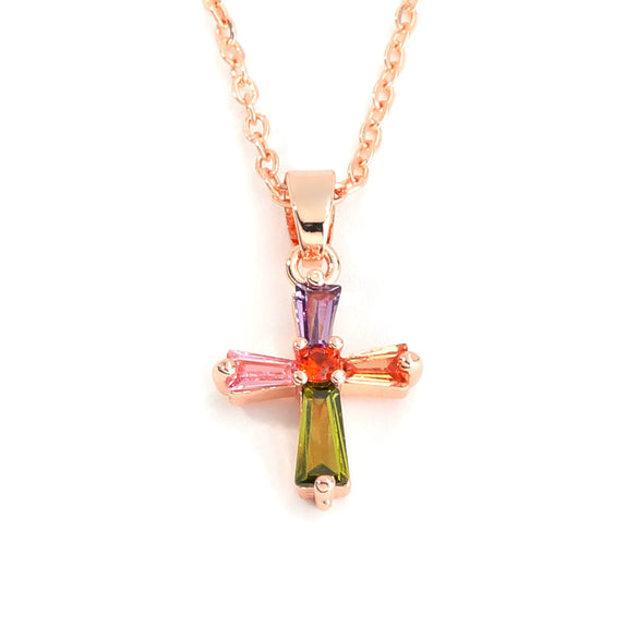 Wholesale Jewelry Geometric Copper Inlaid Zircon Electroplated Pendant Ochain Necklace