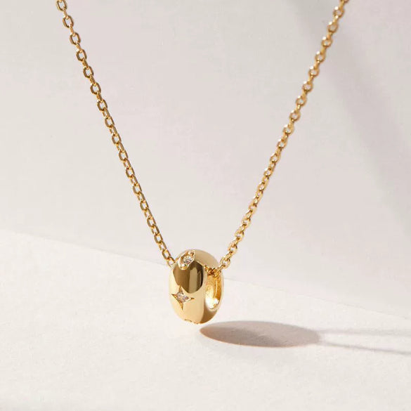 Wholesale Jewelry Geometric Copper Inlaid Zircon Small Circle Ring Pendant Water Wave Chain Necklace For Women
