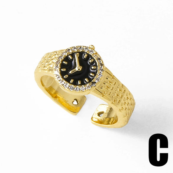 Wholesale Jewelry Geometric Copper 18K Gold Plated Open Ring Watch Clock Style