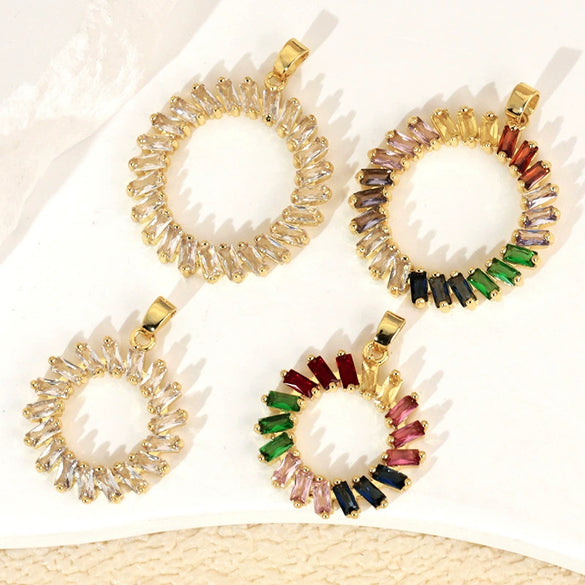 Wholesale Jewelry Geometric Copper Microinlaid Color Zirconium Electroplated Pendant For Women