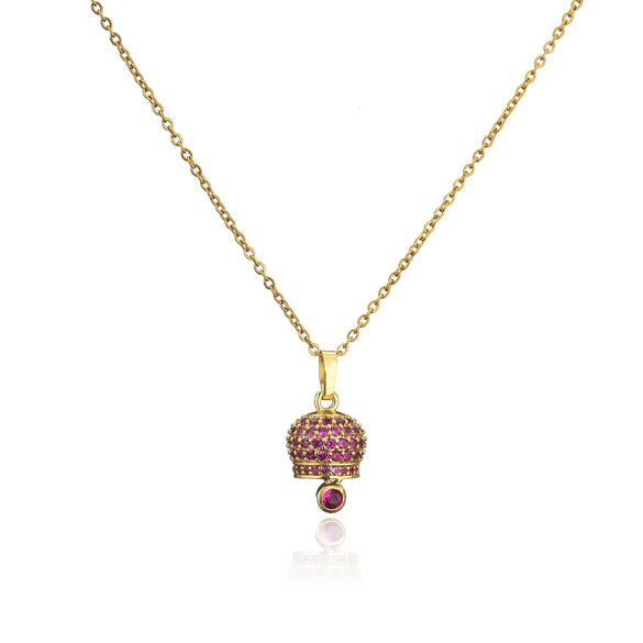 Wholesale Jewelry Geometric Copper Microinlaid Zircon Bell Necklace With Electroplating For Women