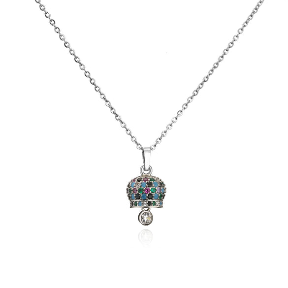 Wholesale Jewelry Geometric Copper Microinlaid Zircon Bell Necklace With Electroplating For Women