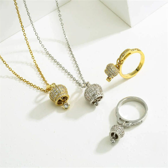 Wholesale Jewelry Geometric Copper Microinlaid Zircon Bell Necklace With Electroplating For Women