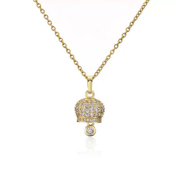 Wholesale Jewelry Geometric Copper Microinlaid Zircon Bell Necklace With Electroplating For Women