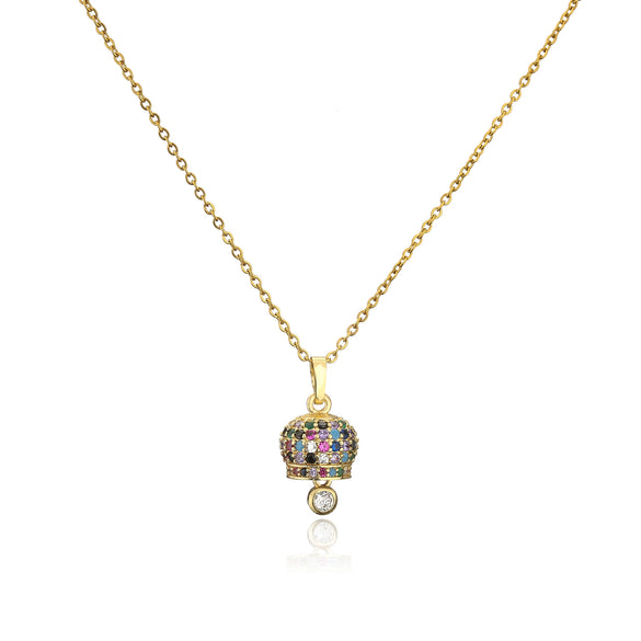 Wholesale Jewelry Geometric Copper Microinlaid Zircon Bell Necklace With Electroplating For Women
