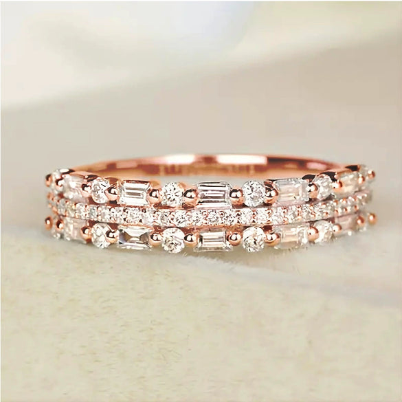 Wholesale Jewelry Geometric Copper Multi Layer Ring Inlaid Zircon