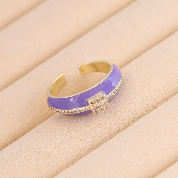 Wholesale Jewelry Geometric Copper Oil Dripping Microinlaid Zircon Heart Ring For Women