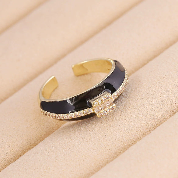 Wholesale Jewelry Geometric Copper Oil Dripping Microinlaid Zircon Heart Ring For Women