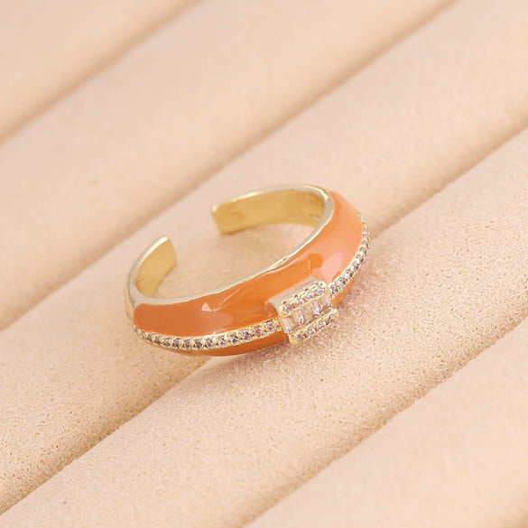 Wholesale Jewelry Geometric Copper Oil Dripping Microinlaid Zircon Heart Ring For Women