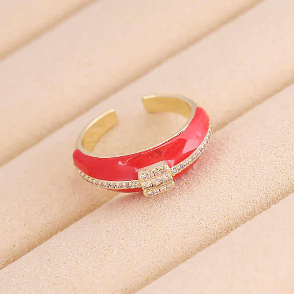 Wholesale Jewelry Geometric Copper Oil Dripping Microinlaid Zircon Heart Ring For Women