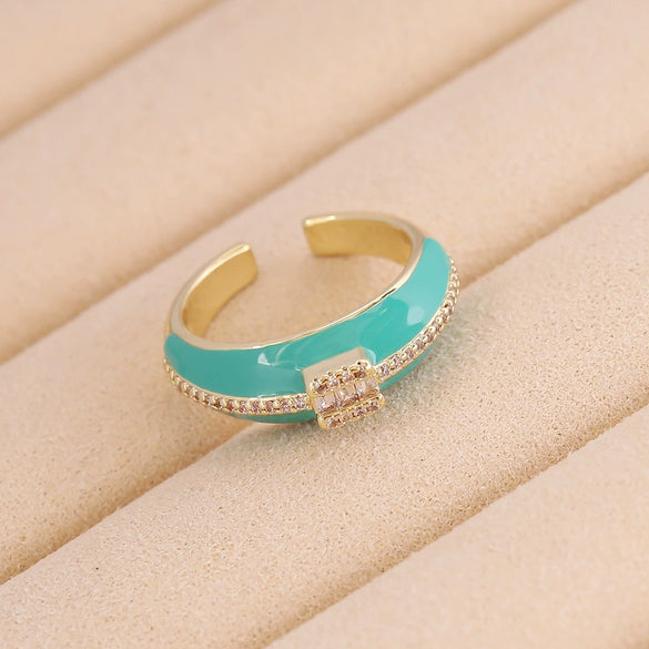 Wholesale Jewelry Geometric Copper Oil Dripping Microinlaid Zircon Heart Ring For Women