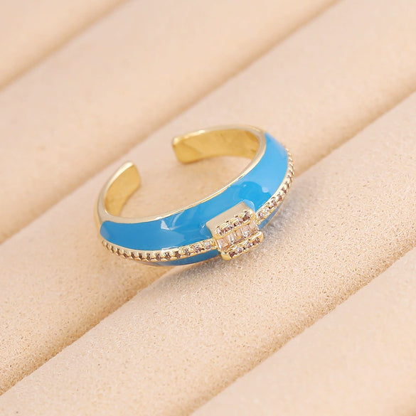 Wholesale Jewelry Geometric Copper Oil Dripping Microinlaid Zircon Heart Ring For Women