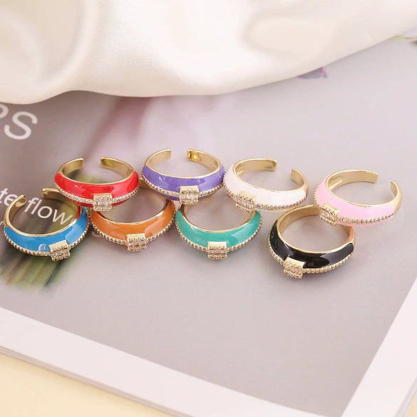 Wholesale Jewelry Geometric Copper Oil Dripping Microinlaid Zircon Heart Ring For Women