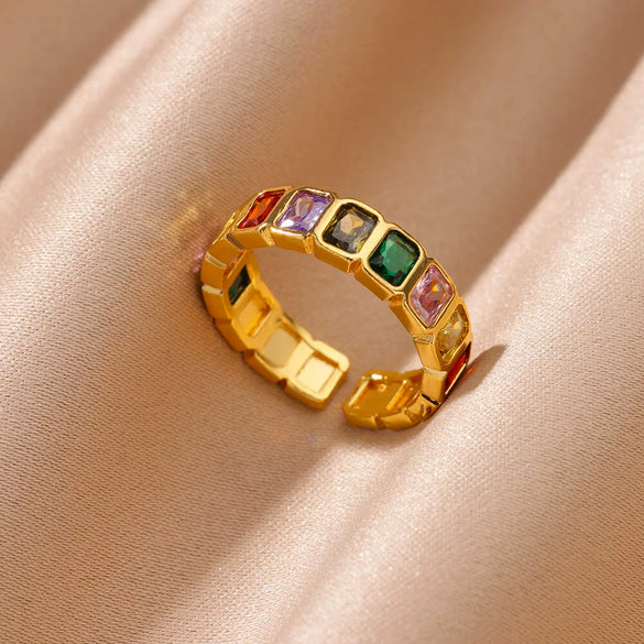 Wholesale Jewelry Geometric Copper Ring With Diamond Design And 18K Gold Plated For Women And Unisex In Ins Style