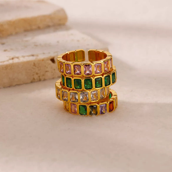 Wholesale Jewelry Geometric Copper Ring With Diamond Design And 18K Gold Plated For Women And Unisex In Ins Style