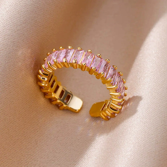 Wholesale Jewelry Geometric Copper Ring With Diamond Design And 18K Gold Plated For Women And Unisex In Ins Style