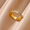 Wholesale Jewelry Geometric Copper Ring With Diamond Design And 18K Gold Plated For Women And Unisex In Ins Style
