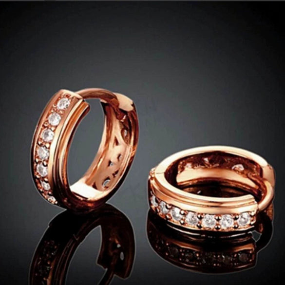 Wholesale Jewelry Geometric Copper Rose Gold Hollow Circle White Diamond Electroplated Earrings