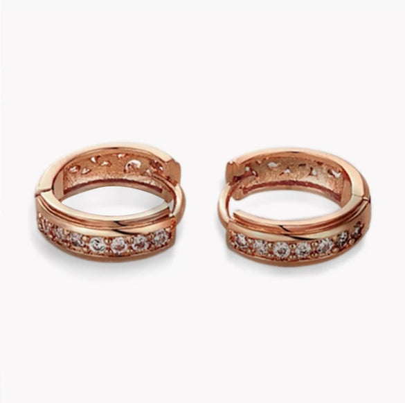 Wholesale Jewelry Geometric Copper Rose Gold Hollow Circle White Diamond Electroplated Earrings